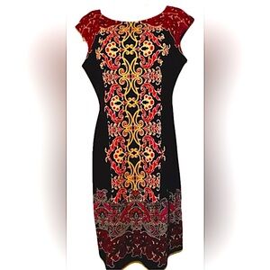 💕MAGGIE LONDON💕 VTG COLOR BLOCK PRINT SIDE ZIP SLEEVELESS LINED SHEATH DRESS💜